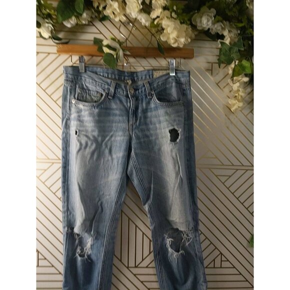 RAG & BONE Women's Boyfriend Jean In Moss Wholes Wash Distressed Size 25 READ - Picture 5 of 12